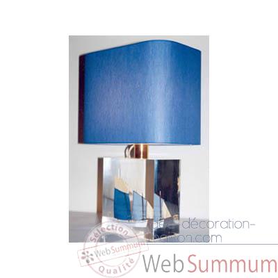 Petite Lampe Rectangle Lougre Blanc & Bleu Abat-jour Rectangle Bleu Fonce-107