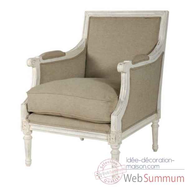 Fauteuil bergere \\\"marquise\\\" textile lin - blanc patine Antic Line -CD199