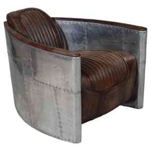 Fauteuil aviator en cuir couleur whisky avec revetement de la structure en aluminium h 600 x 750 x 930 Arteinmotion POL-AVI0062