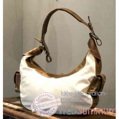 Sac big banana en cuir et tissu blanc h 440 x 460 x 110 Arteinmotion COM-BOR0039