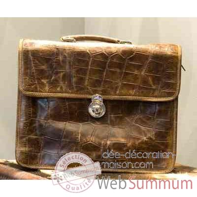 Sac laptop en cuir couleur cigare avec finition en croco h 330 x 420 x 150 Arteinmotion COM-BOR0056