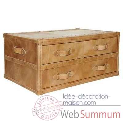 Table basse stonyhurst en cuir couleur camel 3 tiroirs arteinmotion -tav-sto0042