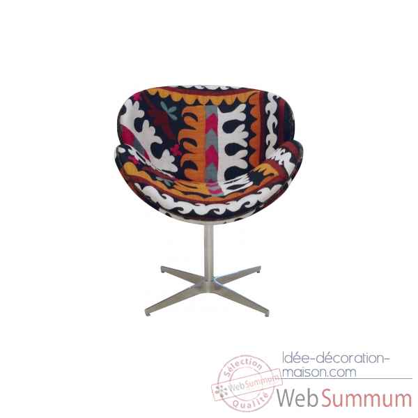 Fauteuil molly giratoire base bois suzani szalay -Szalay16