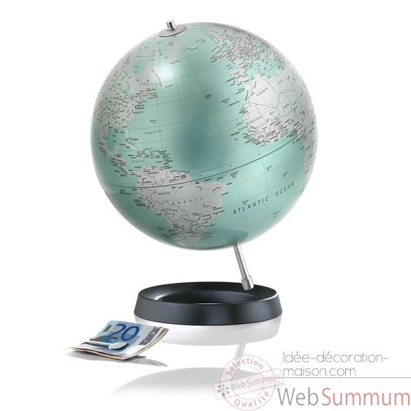 Globe desire - Globe decoratif - Cartographie politique en anglais \\\'mint metal\\\' - diam 30 cm - Base caoutchouc et axe aluminium