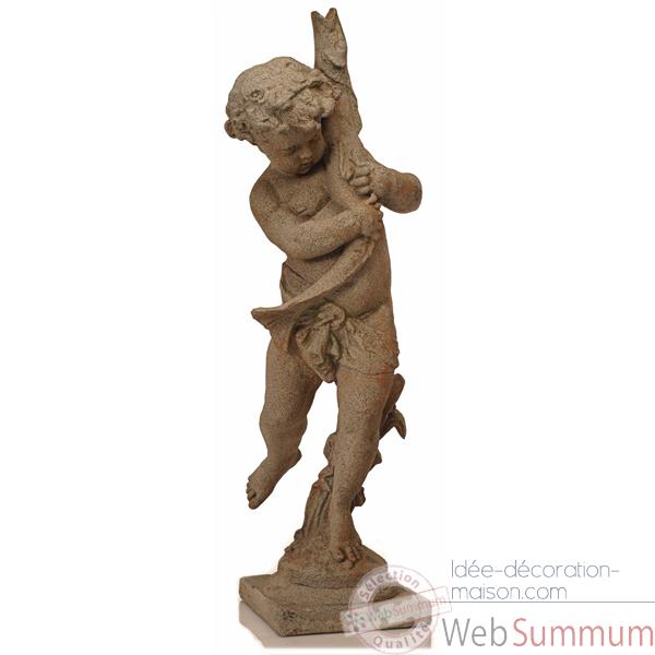 Fontaine-Modele Garden Cupid avec une representation de poisson, surface granite-bs3177gry