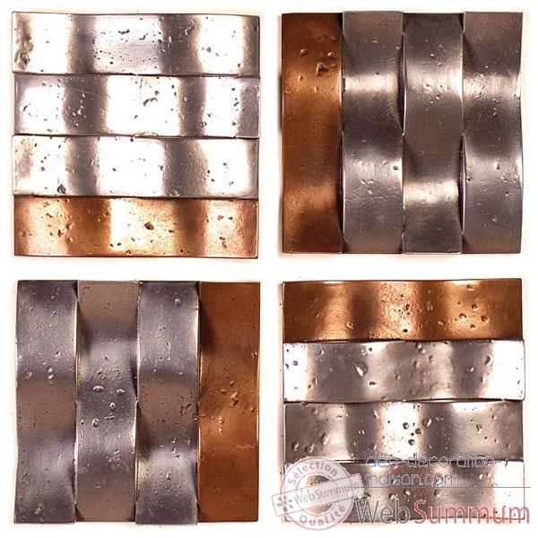 Dcoration murale Onda Wall Panel Set de 4, aluminium et bronze nouveau -bs4138alu -nb