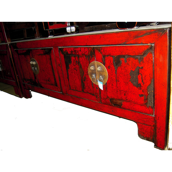 Buffet bas 4 portes rouge laque style Chine -CHN246