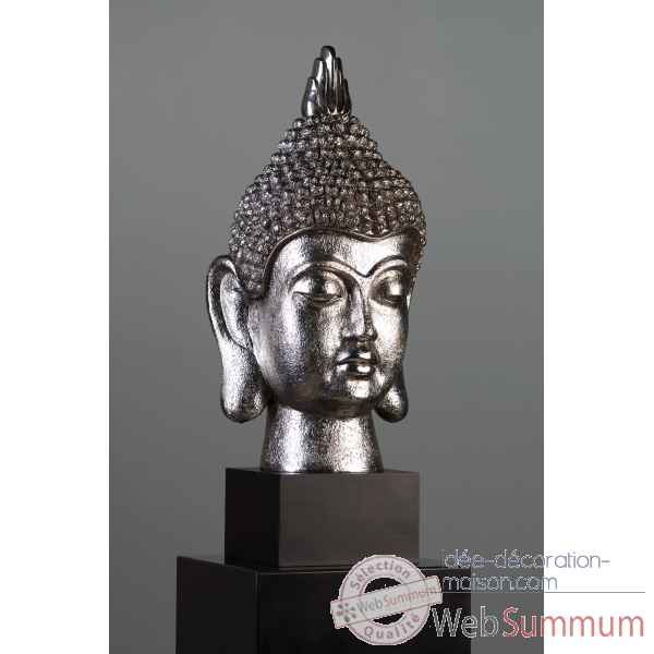Figurine \"budda-head\" poly antique argent Casablanca Design -59228