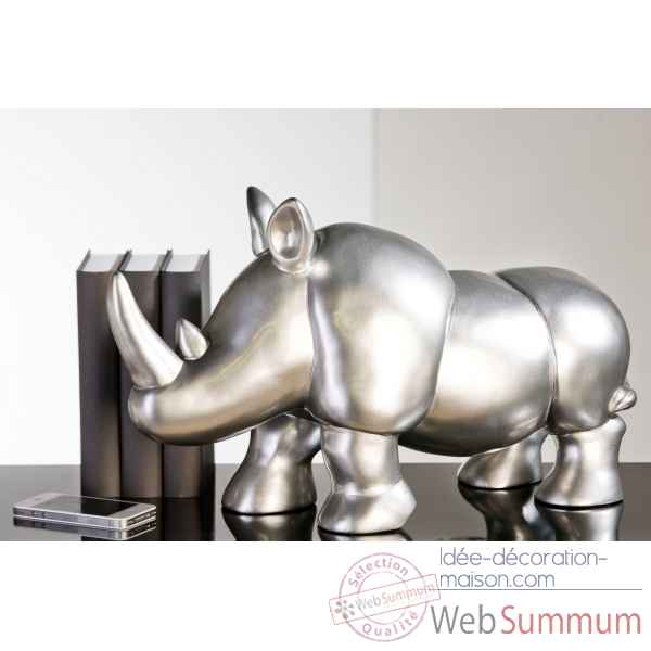 Polystone sculpture \"rhino\" argent brillant Casablanca Design -59798