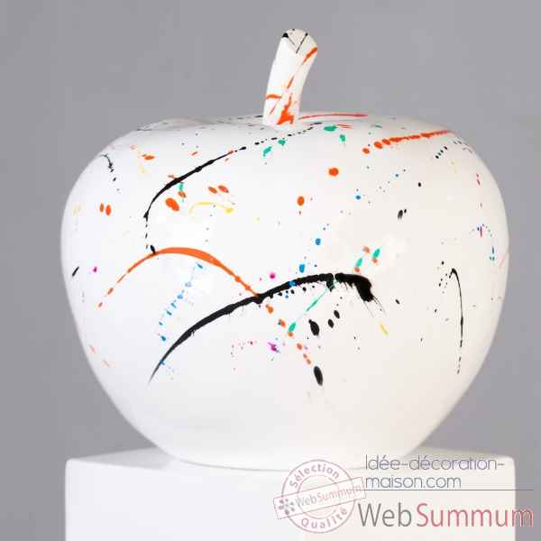 Polystone sculpture \\\"apple \\\" blanc et colore Casablanca Design -32937