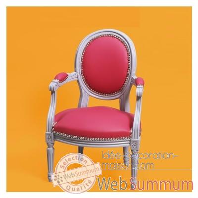 Fauteuil Louis XVI medaillon cuir framboise Louis 21_013