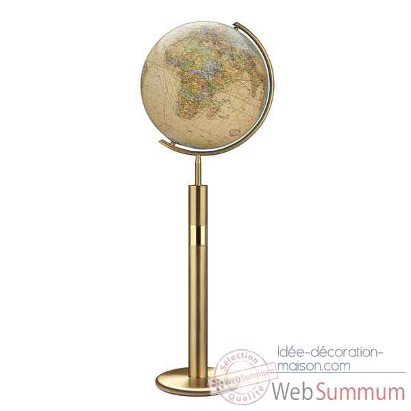Globe geographique Colombus lumineux - modele Prestige  - sphere 40 cm, meridien metal laiton-CO224079