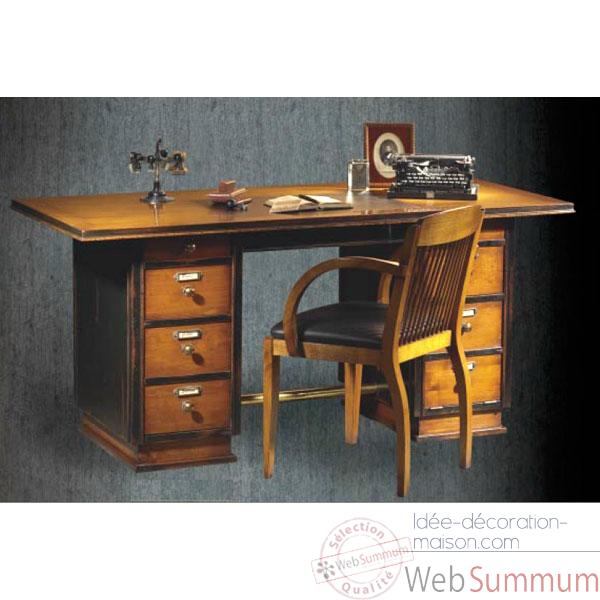 Bureau Long Island, dessus cuir, avec patine, epoque 20eme - 170 x 78 x 75 cm - LI-135pc