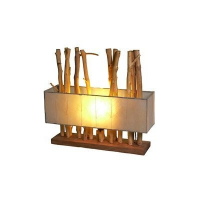Lampe rectangulaire bois flotte Art Design Indonesien avec abat jour -33191
