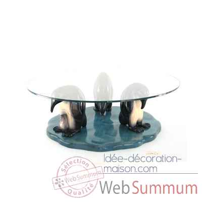 Table basse le trio de pingouins en resineux verre trempe, bord poli 80 cm Lasterne -MPI085-80