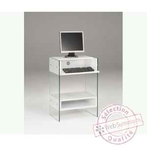 Petit meuble informatique en mdf 60x40 ht 86cm avec niche, caisson et tablette - blanc laque LUX480LB