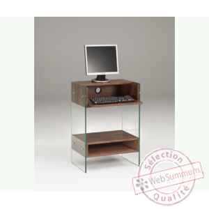 Petit meuble informatique en mdf 60x40 ht 86cm avec niche, caisson et tablette - noyer LUX480WN