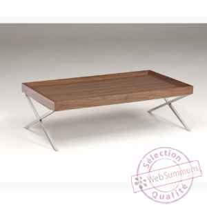 Table basse rectangulaire plateau en mdf plaque noyer - pied inox en x X150WN