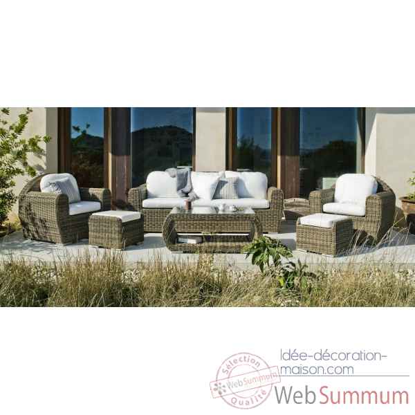 Salon haut de gamme borsalino s10 canape 3pl + 2 fauteuils + 2 poufs + 1 table basse coussin marron Nabab -10090-3663141