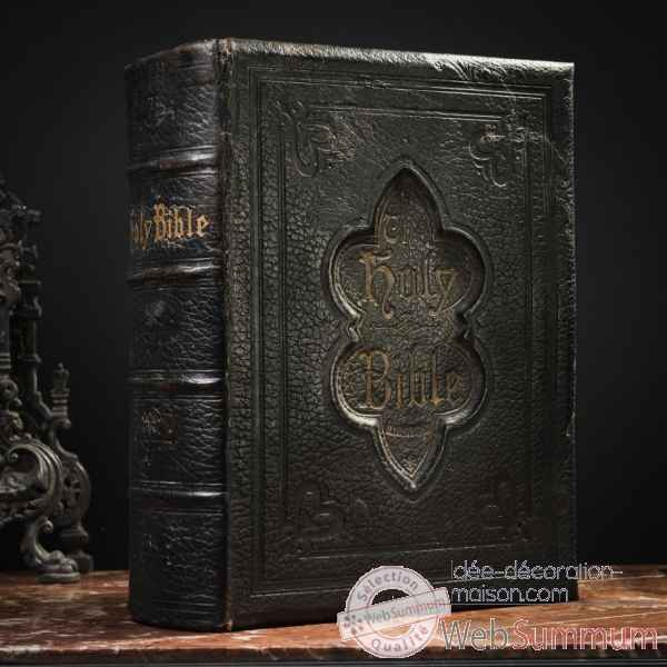Holy bible (19eme) cuir noir gaufre Objet de Curiosite -PUL190