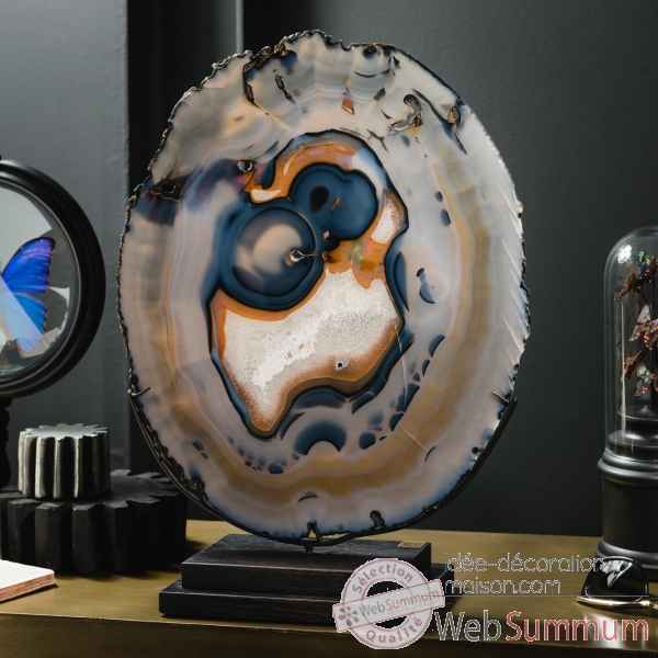 Tranche d'agate bleutee, coeur dore Objet de Curiosite -PUMI991-2