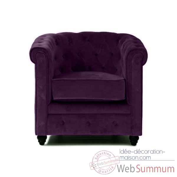 Fauteuil chesterfield velours aubergine Opjet