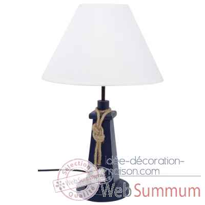 Lampe club nautique bleue bois cordage - h:50cm Produits marins Web Summum -2934