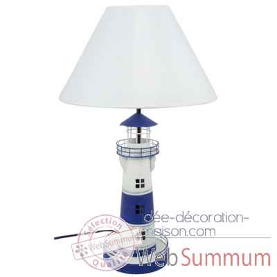 Lampe phare en metal, bleu et blc, h. 56 cm -2931