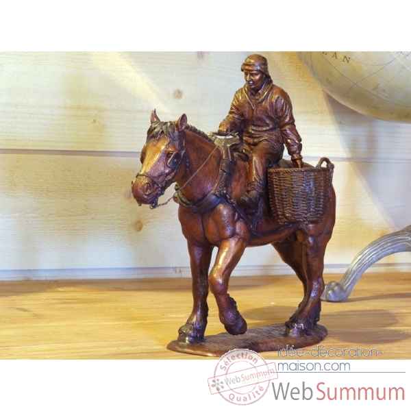 Scultpure pecheur de crevettes a cheval en bronze thermobrass -b1084