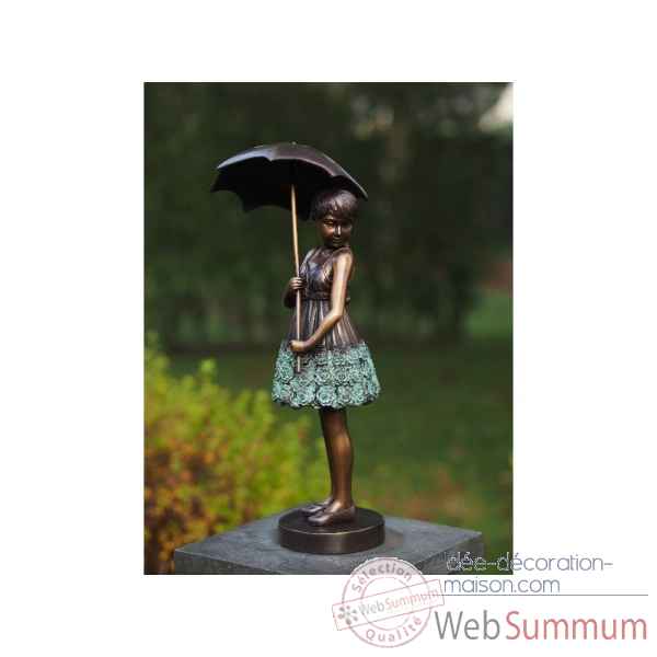 Statue en bronze fille avec parapluie thermobrass -an1279br-v