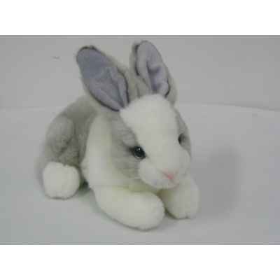 Anima - Peluche lapin couche blanc gris  24 cm -3889