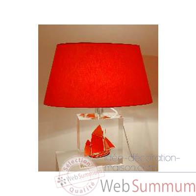 Petite Lampe Thonier Can 23 Noir & Rouge Abat-jour Ovale Rouge-98-1
