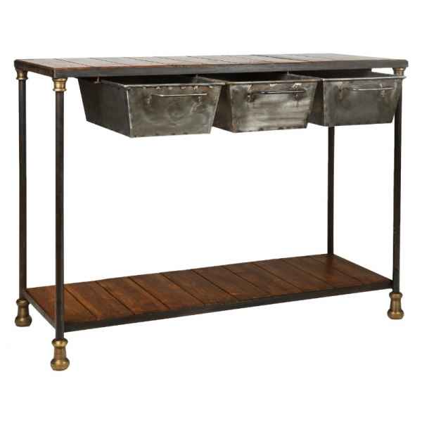 Table 3 tiroirs fer et bois cire antique Antic Line -CD389
