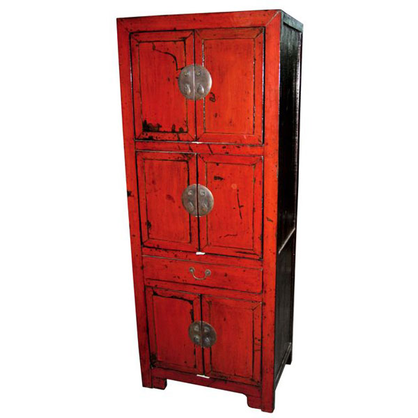 Armoire 6 portes et 1 tiroir rouge laque style Chine -CHN229R