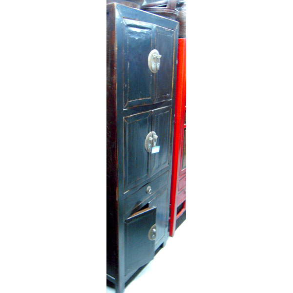 Armoire 6 portes et 1 tiroir laque noire style Chine -CHN229-N