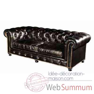 Canapé kensington en cuir couleur noir trois places h 760 x 2200 x 970 Arteinmotion DIV-KEN0004