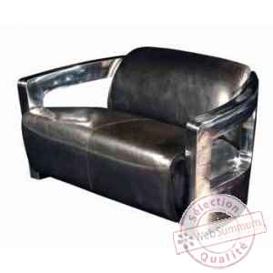 Canapé mars en cuir couleur café avec finition en acier brillant deux places h 720 x 1250 x 840 Arteinmotion DIV-MAR0020