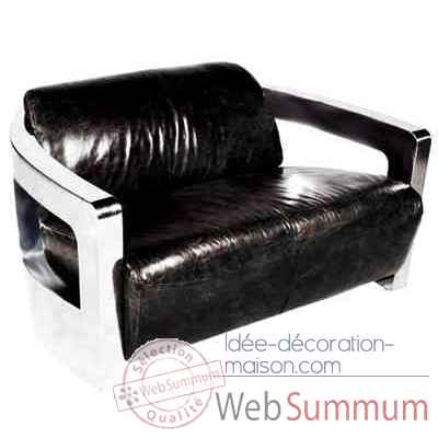 Canapé mars en cuir couleur noir avec finition en acier brillant, deux places h 720 x 1250 x 840 Arteinmotion DIV-MAR0008