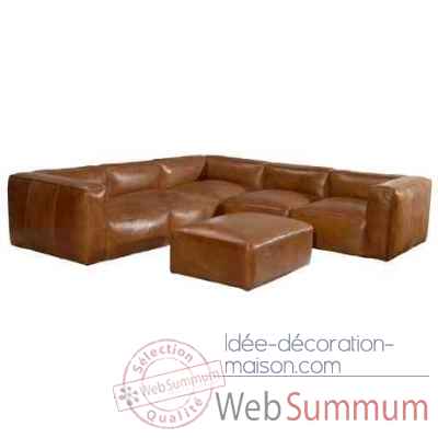 Canapé tribeca en cuir couleur cognac avec coin modulaire et appuis -pieds h 670 x 2750 x 2750 Arteinmotion DIV-TRI0069