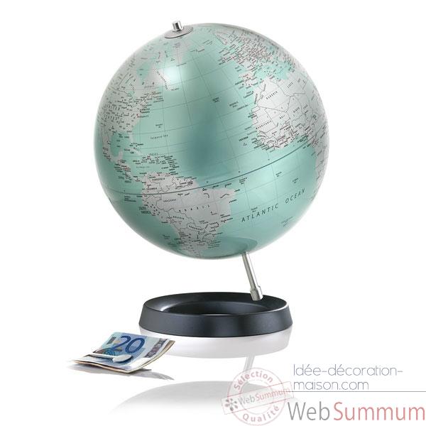 Globe desire - Globe décoratif - Cartographie politique en anglais \\\'mint metal\\\' - diam 30 cm - Base caoutchouc et axe aluminium