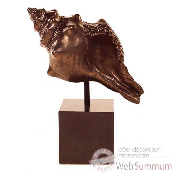 Sculpture-Modele Conch Table Sculture w. Box Pedestal, surface bronze nouveau et fer-bs1715nb/iro