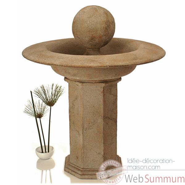 Fontaine-Modele Carva Ball Fountain on Octagonal Pedestal, surface granite-bs4066gry