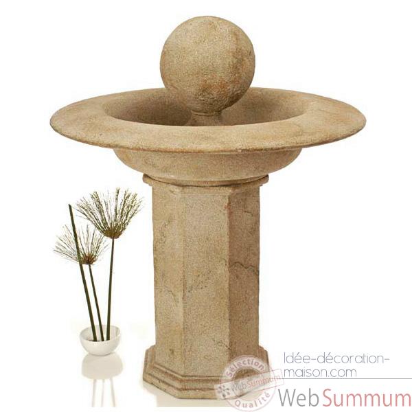 Fontaine-Modele Carva Ball Fountain on Octagonal Pedestal, surface pierre romaine-bs4066ros