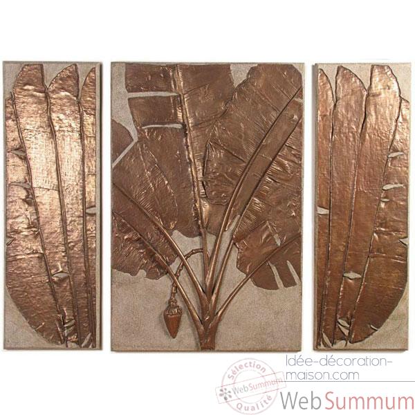 Decoration murale-Modele Banana Leaf Wall Plaque Triptych, surface granite combines avec bronze-bs4117gry/nb