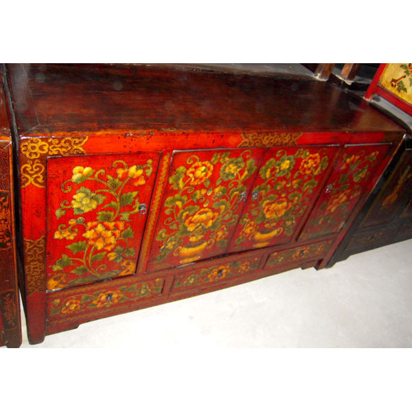 Buffet 4 portes et 3 tiroirs dongbei rouge style Chine -C3002R