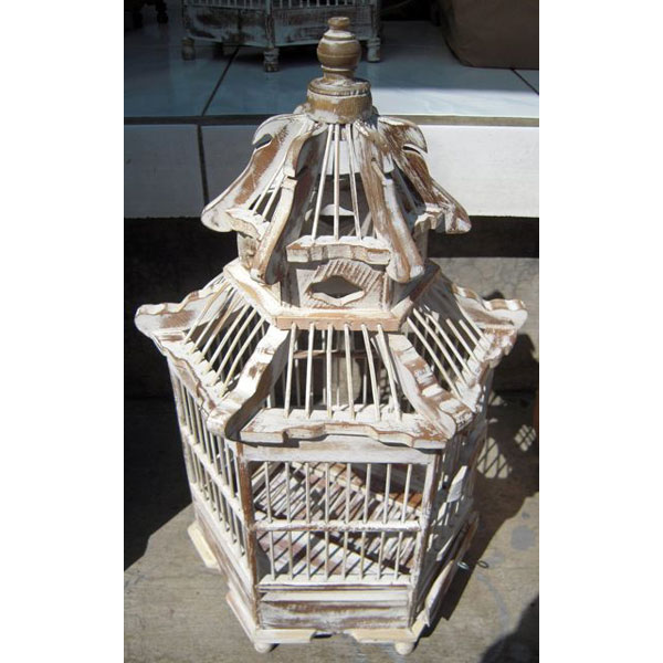 Cage pagode blanche artisanat Indonesien -32276bl