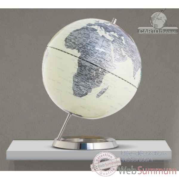 Globe 30 cm incline blanc cartographie politique argent cartotheque egg -CAEGL30BLA