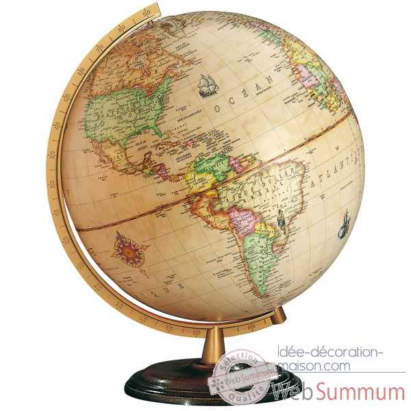 Globe 30 cm renaissance lumineux pied bois columbus -CO603058F