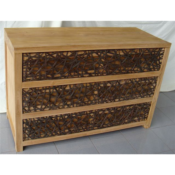 Commode bois avec 3 tiroirs tresses Meuble d'Indonesie -56676