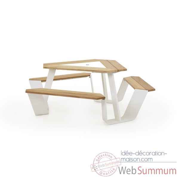 Table picnic anker cadre galvanis & pieds laqus blanc, h.o.t.wood Extremis -ANWH